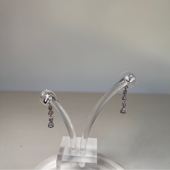 925 Silver Round and Pear Shaped December Birthstone Tanzanite Dangle Earrings - Picture 7 of 17